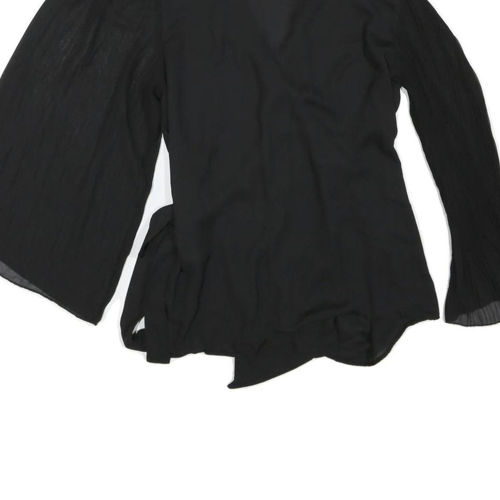 ZARA Womens Black Wrap Top Long Sleeve V-Neck Pleated Cuffs L
