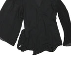 ZARA Womens Black Wrap Top Long Sleeve V-Neck Pleated Cuffs L