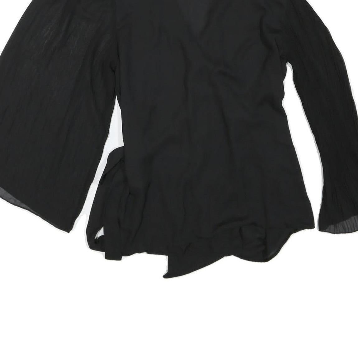 ZARA Womens Black Wrap Top Long Sleeve V-Neck Pleated Cuffs L
