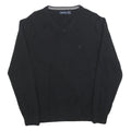 NAUTICA Mens Black Plain Jumper V-Neck Basic Knit L Cotton Blend Casual Knitwear