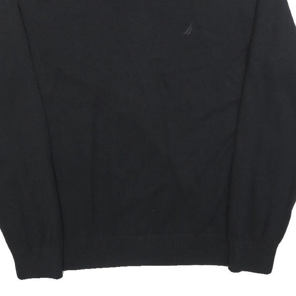 NAUTICA Mens Black Plain Jumper V-Neck Basic Knit L Cotton Blend Casual Knitwear