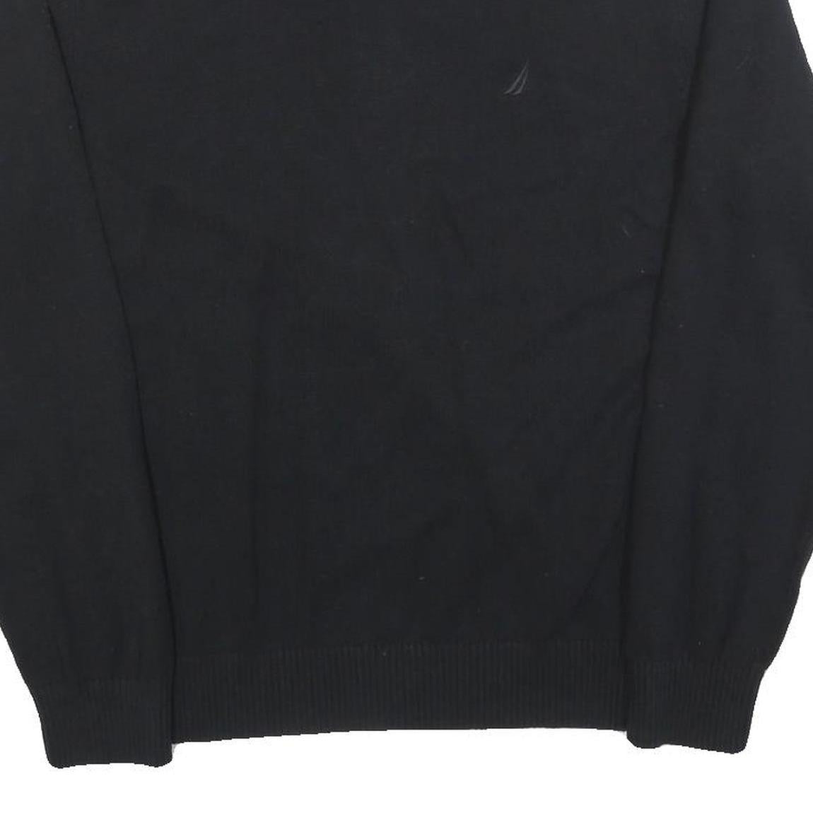 NAUTICA Mens Black Plain Jumper V-Neck Basic Knit L Cotton Blend Casual Knitwear