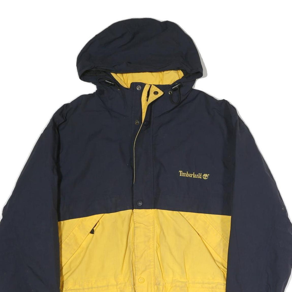 TIMBERLAND Mens Blue & Yellow Outdoor Jacket S Polyester Zip Hooded Colourblock