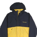 TIMBERLAND Mens Blue & Yellow Outdoor Jacket S Polyester Zip Hooded Colourblock