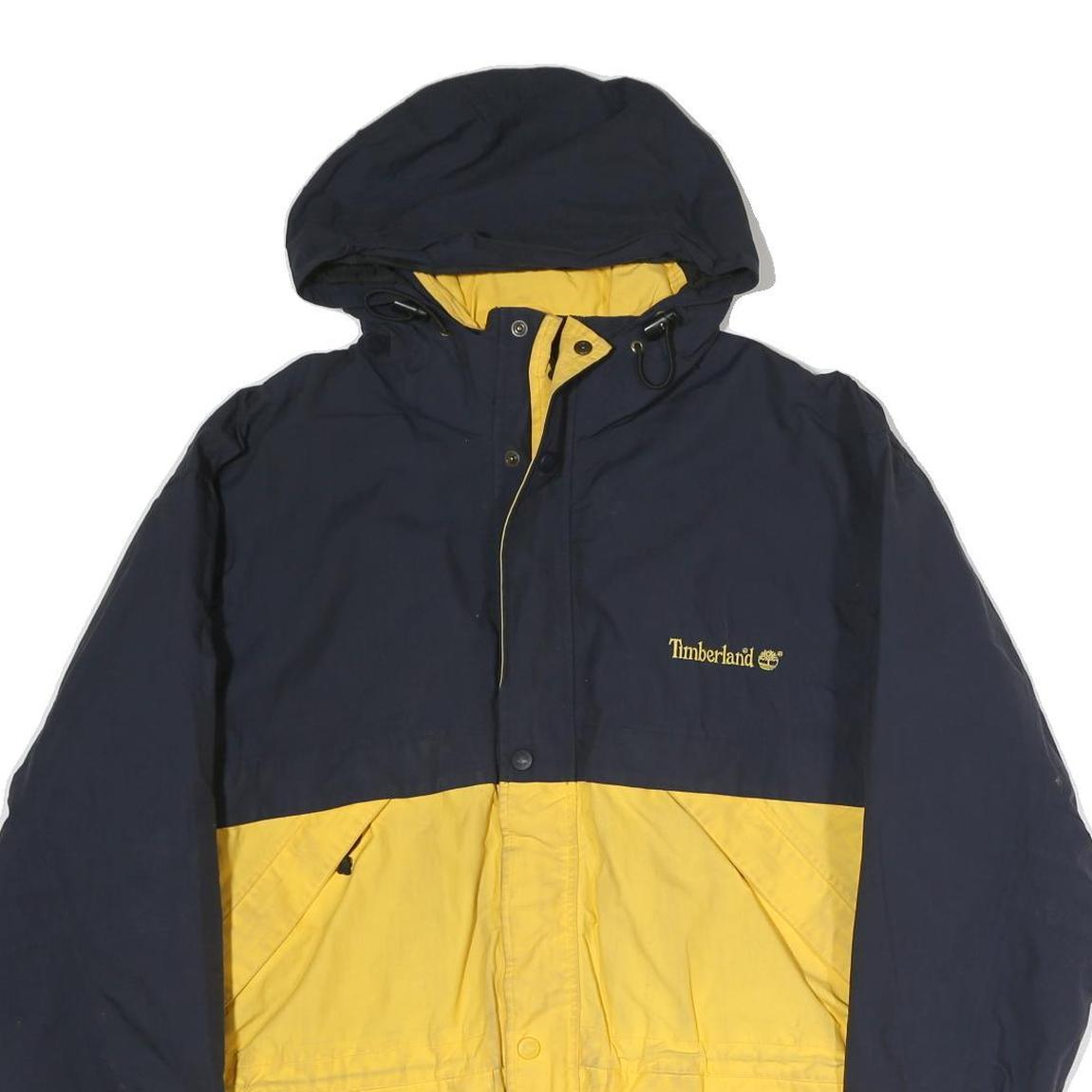 TIMBERLAND Mens Blue & Yellow Outdoor Jacket S Polyester Zip Hooded Colourblock