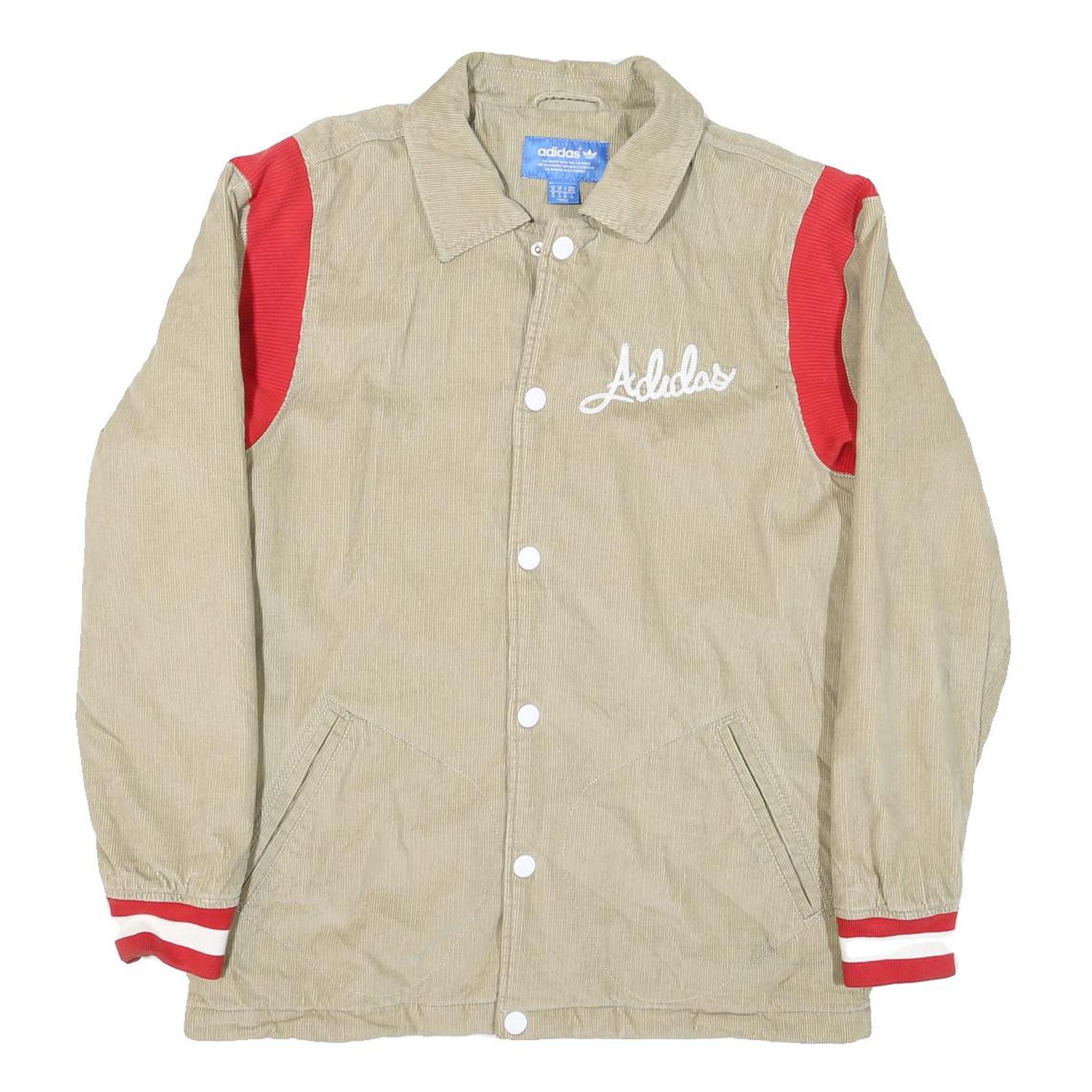 ADIDAS Mens Beige & Red Originals Button Cotton Blend Casual Jacket M