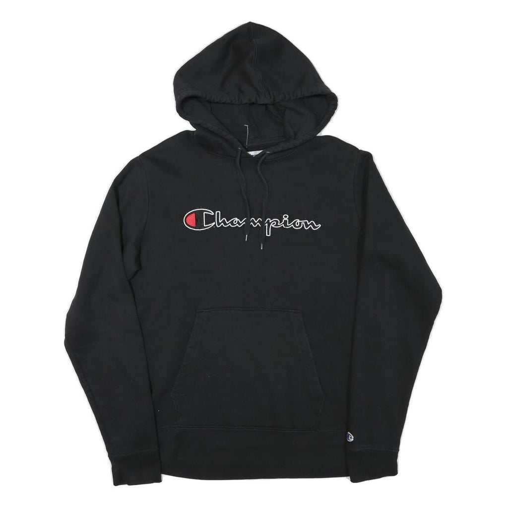 CHAMPION Mens Black Pullover Hoodie M Cotton Blend Classic Logo Sweatshirt