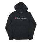 CHAMPION Mens Black Pullover Hoodie M Cotton Blend Classic Logo Sweatshirt