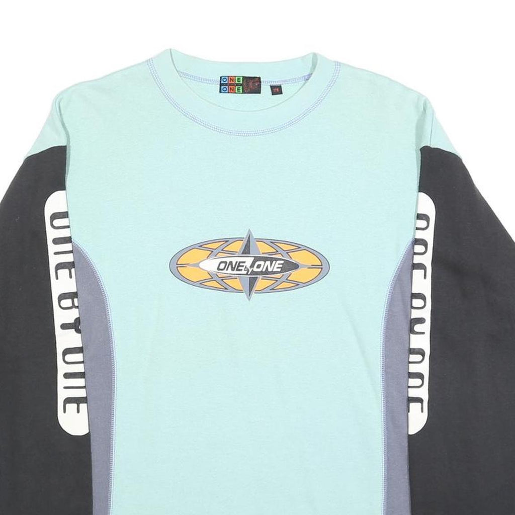 ONE BY ONE Boys Blue & Black Crew Neck XL Sweatshirt Logo Print Colour Block
