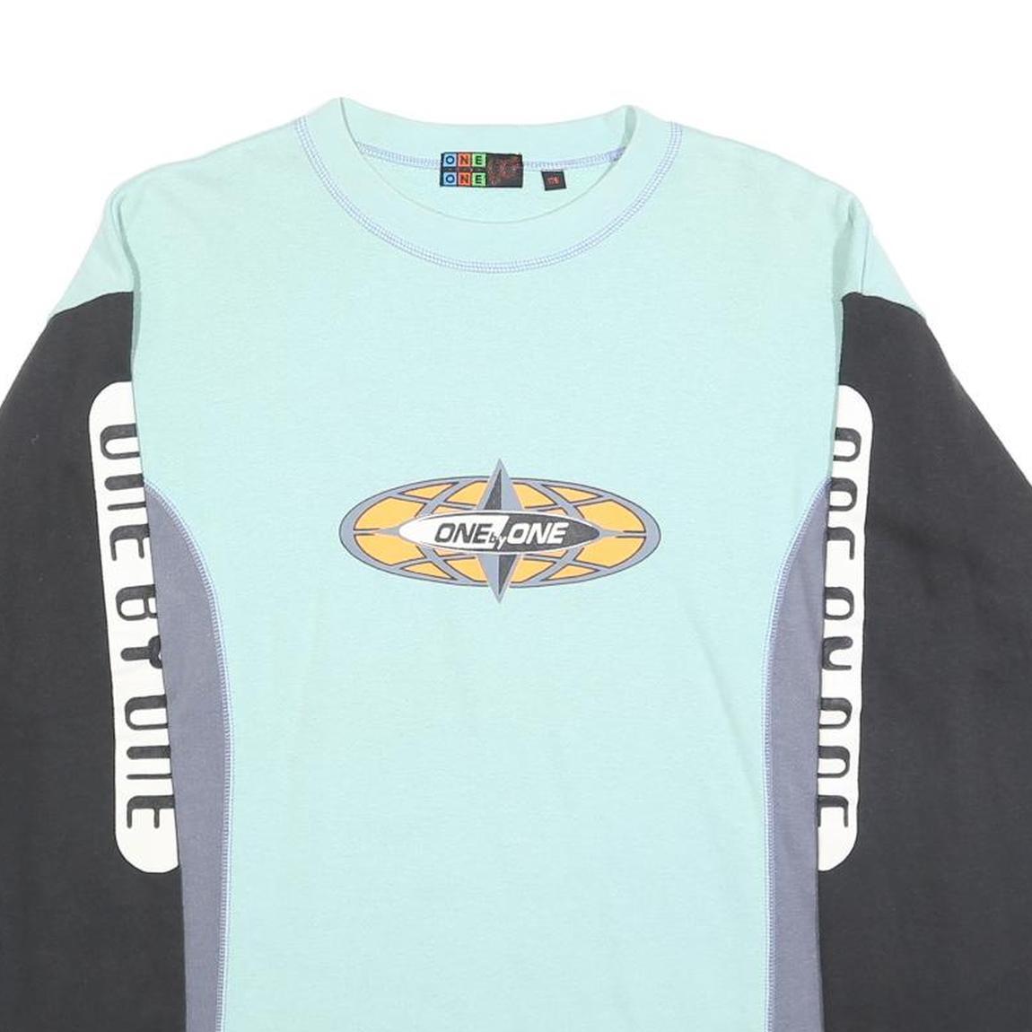 ONE BY ONE Boys Blue & Black Crew Neck XL Sweatshirt Logo Print Colour Block