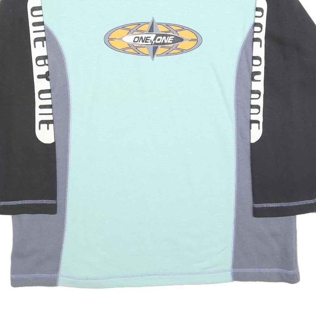 ONE BY ONE Boys Blue & Black Crew Neck XL Sweatshirt Logo Print Colour Block