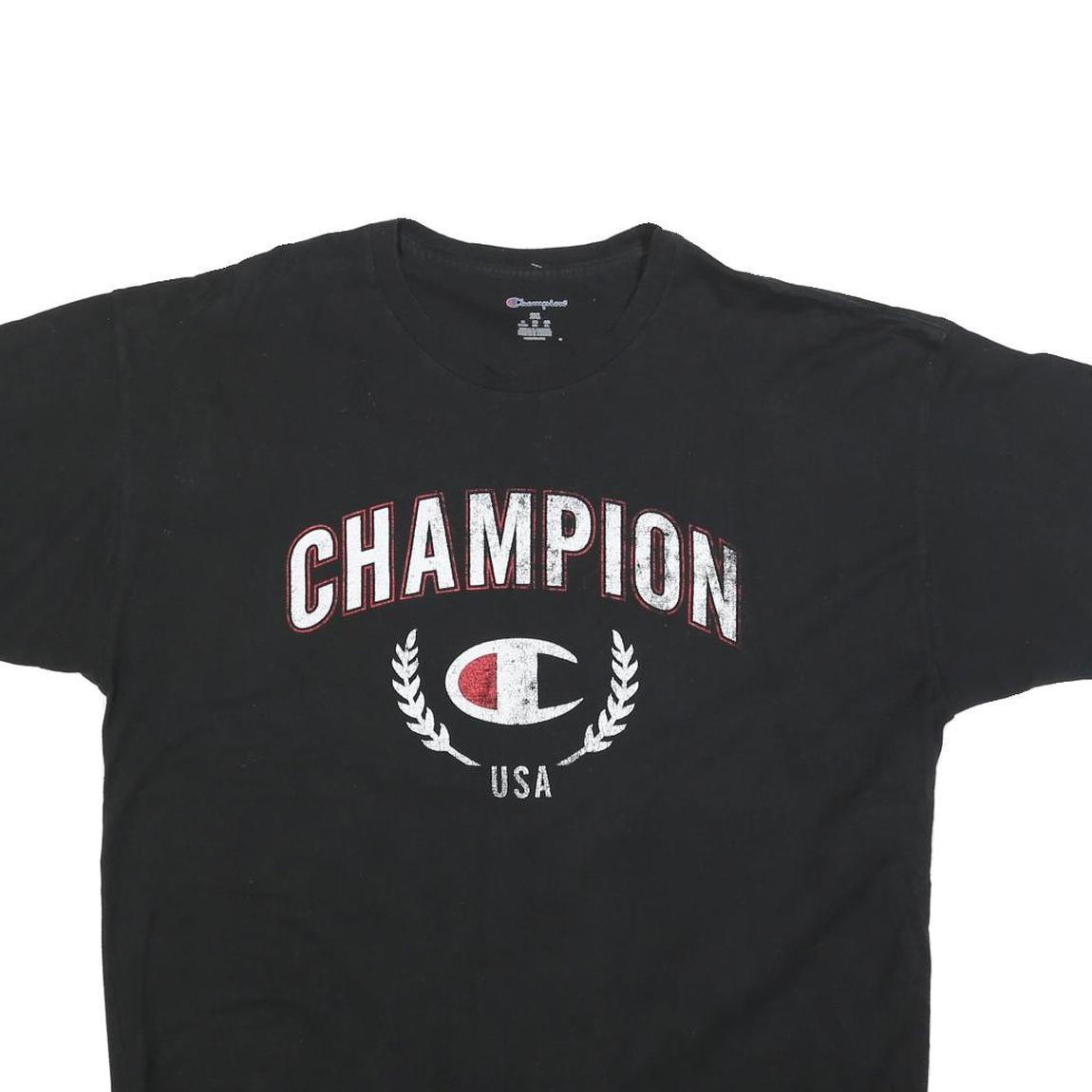 CHAMPION Mens Black & Red Graphic T-Shirt 2XL Short Sleeve Crew Neck Logo