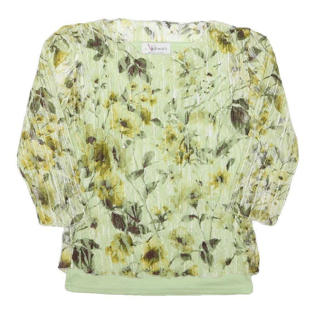 AFFINITES Womens Green Printed Blouse 3/4 Sleeve Round Neck Floral Pattern M