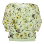 AFFINITES Womens Green Printed Blouse 3/4 Sleeve Round Neck Floral Pattern M