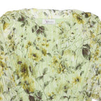 AFFINITES Womens Green Printed Blouse 3/4 Sleeve Round Neck Floral Pattern M