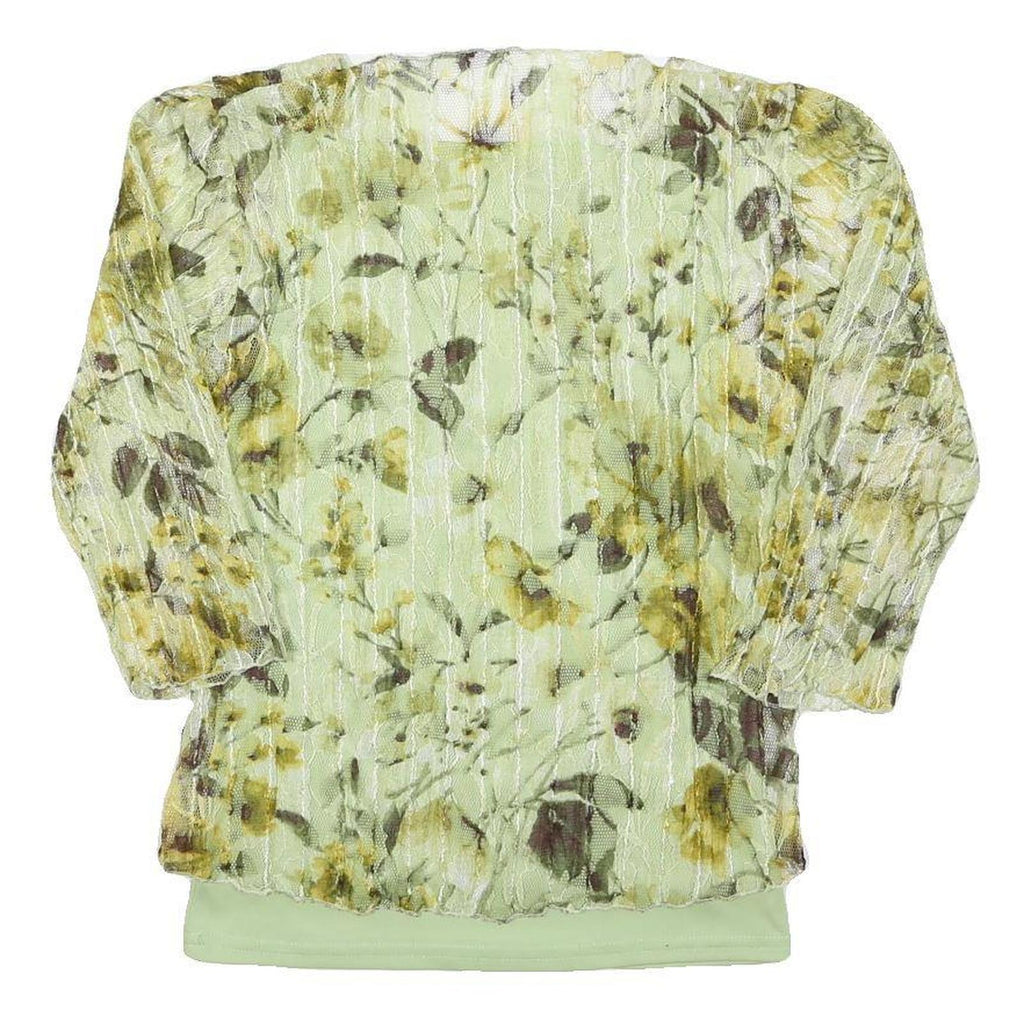 AFFINITES Womens Green Printed Blouse 3/4 Sleeve Round Neck Floral Pattern M