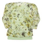 AFFINITES Womens Green Printed Blouse 3/4 Sleeve Round Neck Floral Pattern M