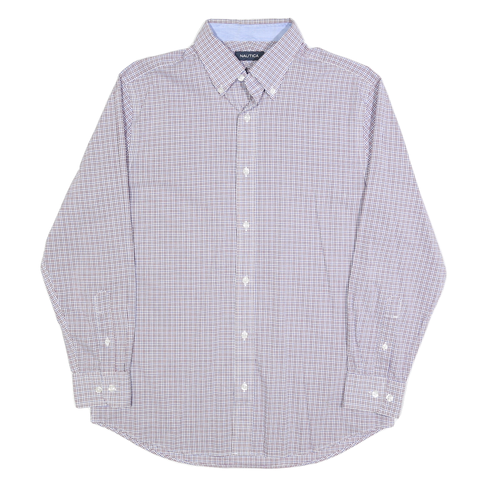 NAUTICA Mens Blue & Brown Check Shirt M Classic Button-Down Collar Cotton