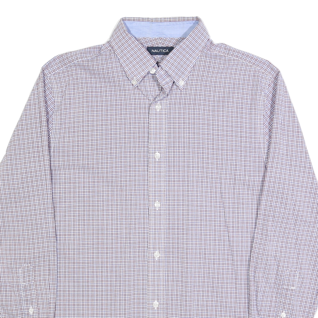 NAUTICA Mens Blue & Brown Check Shirt M Classic Button-Down Collar Cotton