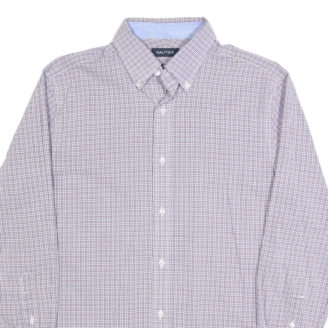 NAUTICA Mens Blue & Brown Check Shirt M Classic Button-Down Collar Cotton