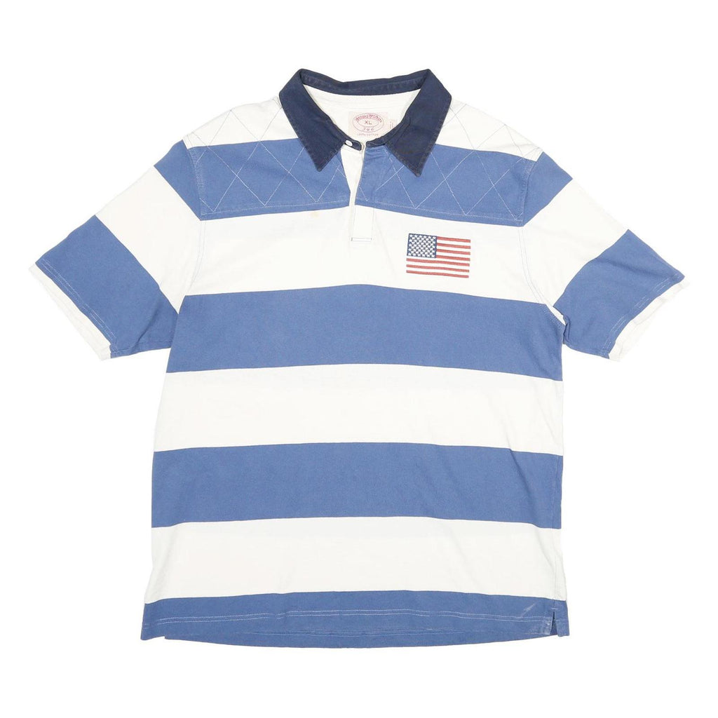 BROOKS BROTHERS Mens Blue & White Colourblock Polo Shirt XL Cotton Jersey Short