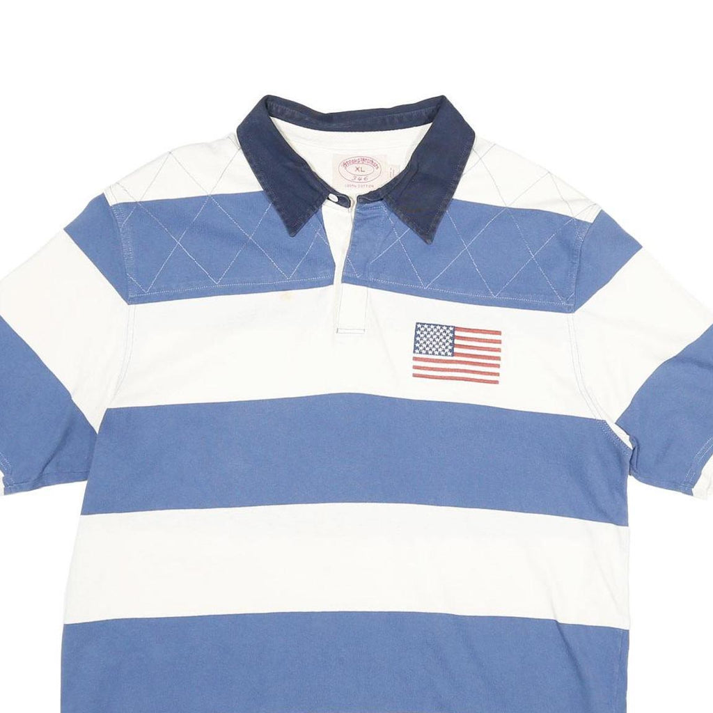 BROOKS BROTHERS Mens Blue & White Colourblock Polo Shirt XL Cotton Jersey Short