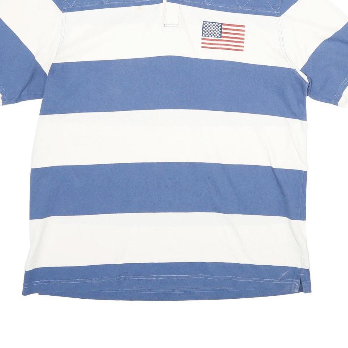 BROOKS BROTHERS Mens Blue & White Colourblock Polo Shirt XL Cotton Jersey Short