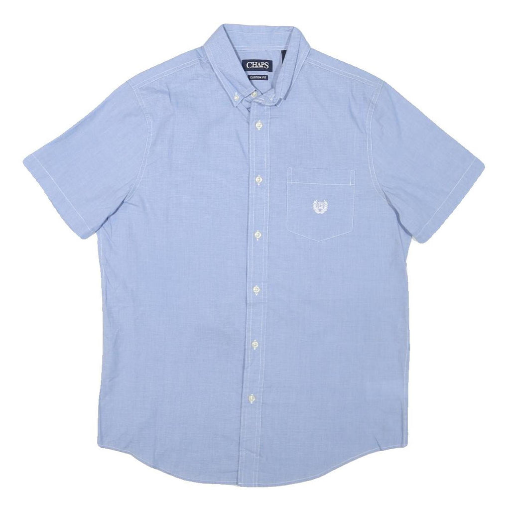 CHAPS Mens Blue Plain Cotton Blend Short Sleeve Shirt M Button-Down Collar