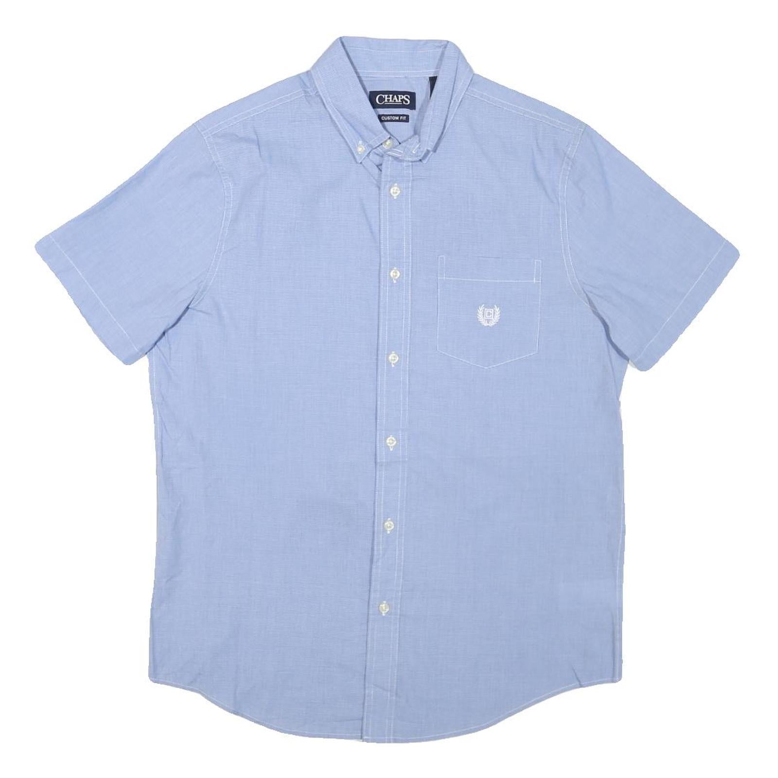 CHAPS Mens Blue Plain Cotton Blend Short Sleeve Shirt M Button-Down Collar