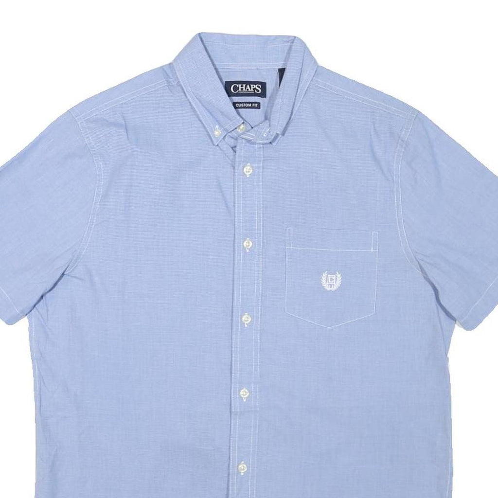 CHAPS Mens Blue Plain Cotton Blend Short Sleeve Shirt M Button-Down Collar