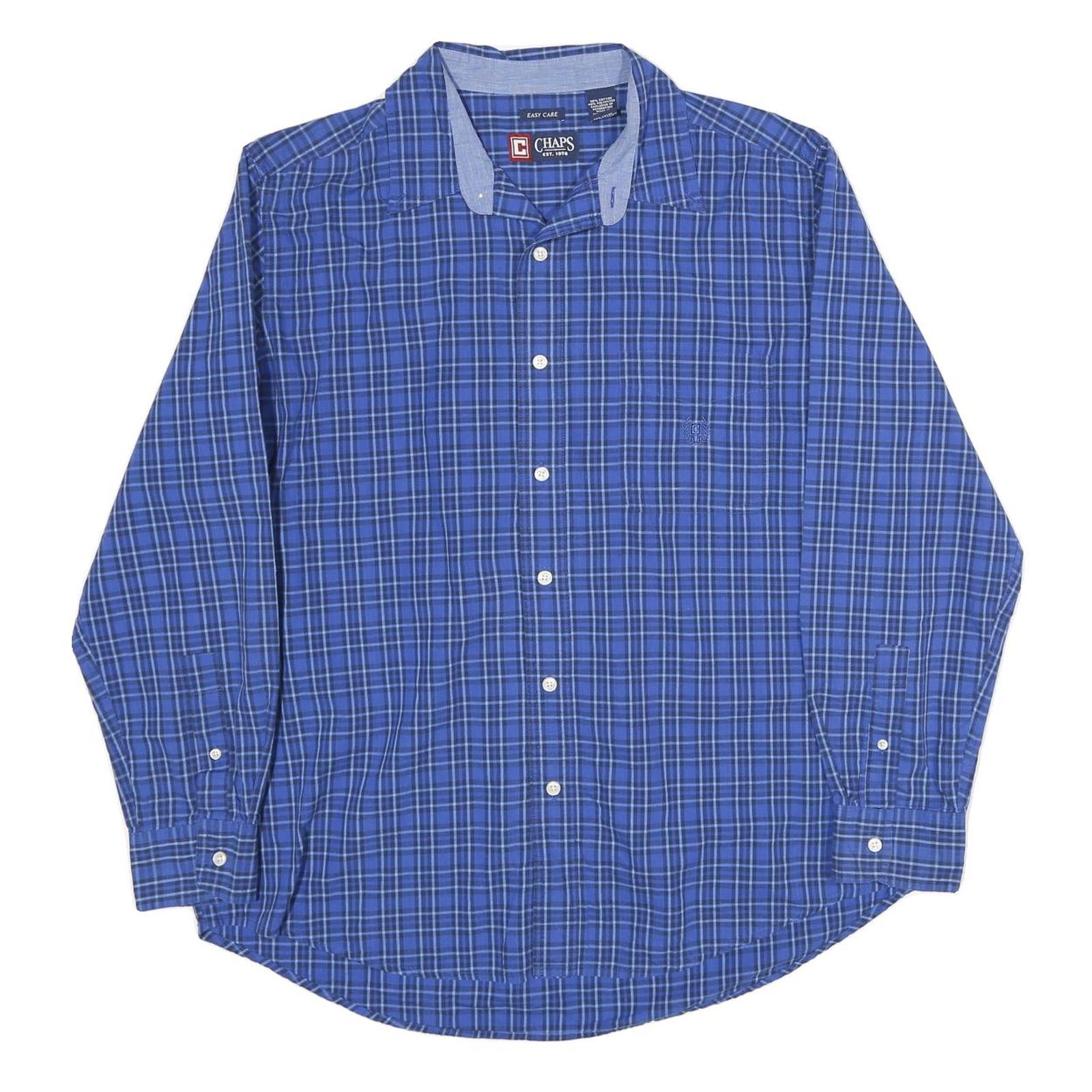 CHAPS Mens Blue Check Shirt L Casual Cotton Long Sleeve Button Down