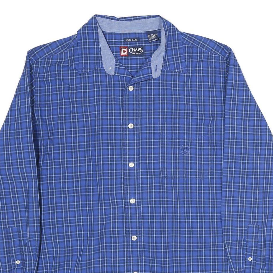 CHAPS Mens Blue Check Shirt L Casual Cotton Long Sleeve Button Down