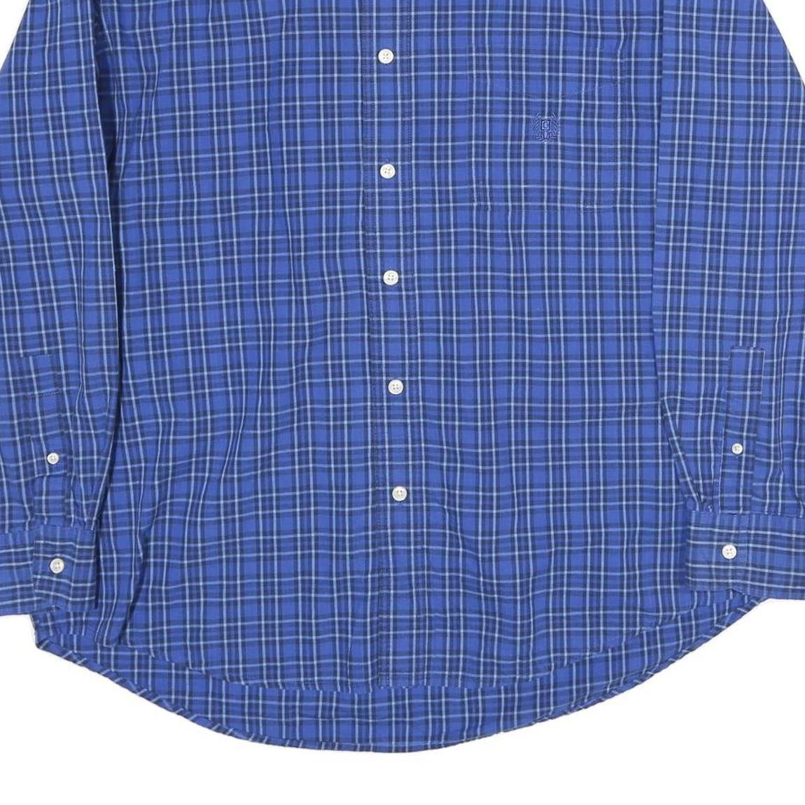 CHAPS Mens Blue Check Shirt L Casual Cotton Long Sleeve Button Down