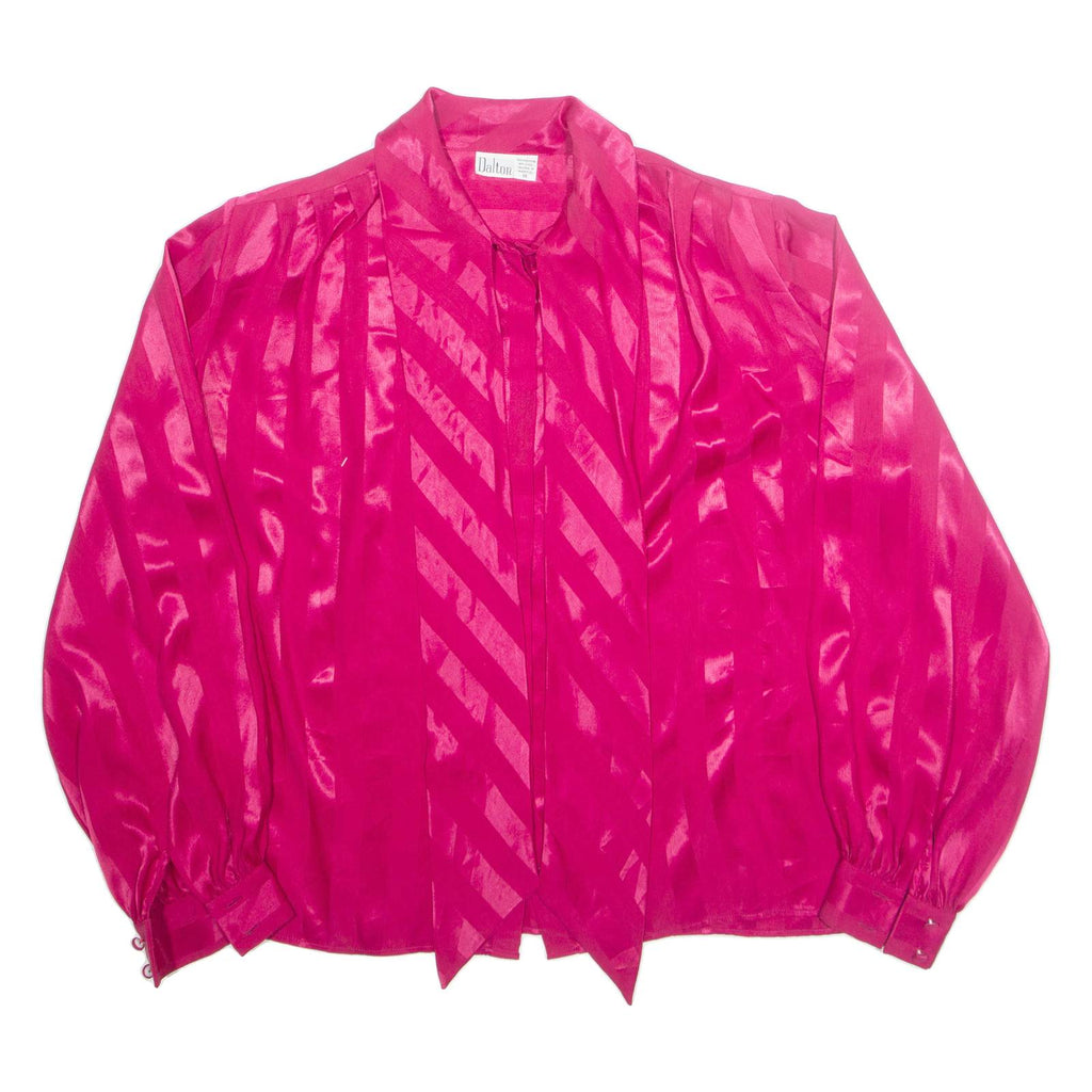 DALTON Womens Printed Blouse Pink High Neck Long Sleeve Striped L