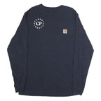 CARHARTT Mens Navy Blue Graphic T-Shirt S Long Sleeve Crew Neck Pocket