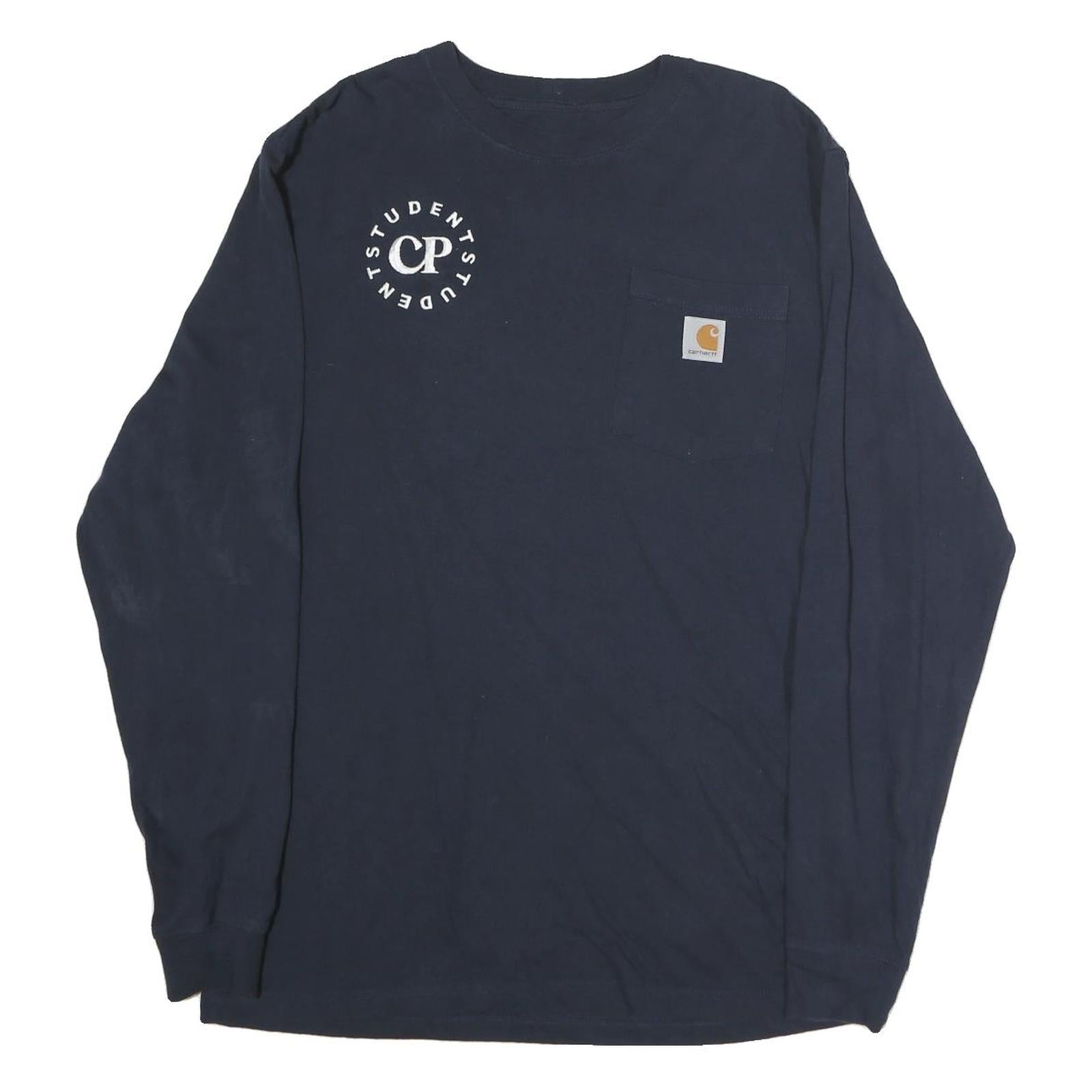 CARHARTT Mens Navy Blue Graphic T-Shirt S Long Sleeve Crew Neck Pocket