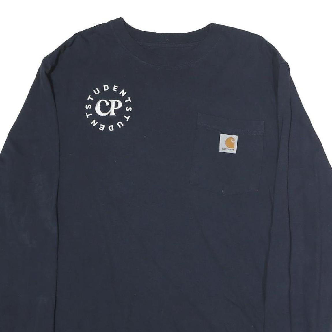 CARHARTT Mens Navy Blue Graphic T-Shirt S Long Sleeve Crew Neck Pocket