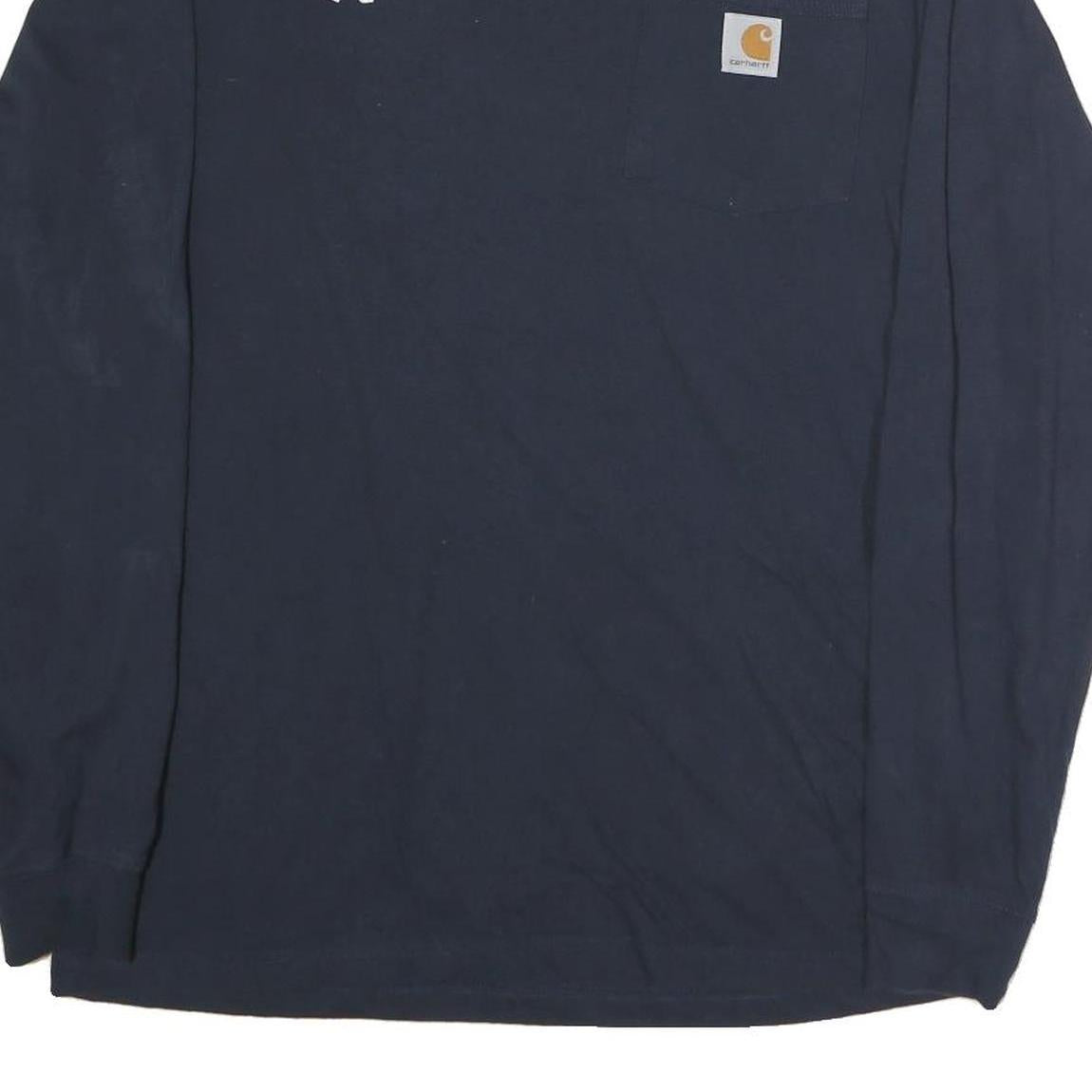 CARHARTT Mens Navy Blue Graphic T-Shirt S Long Sleeve Crew Neck Pocket