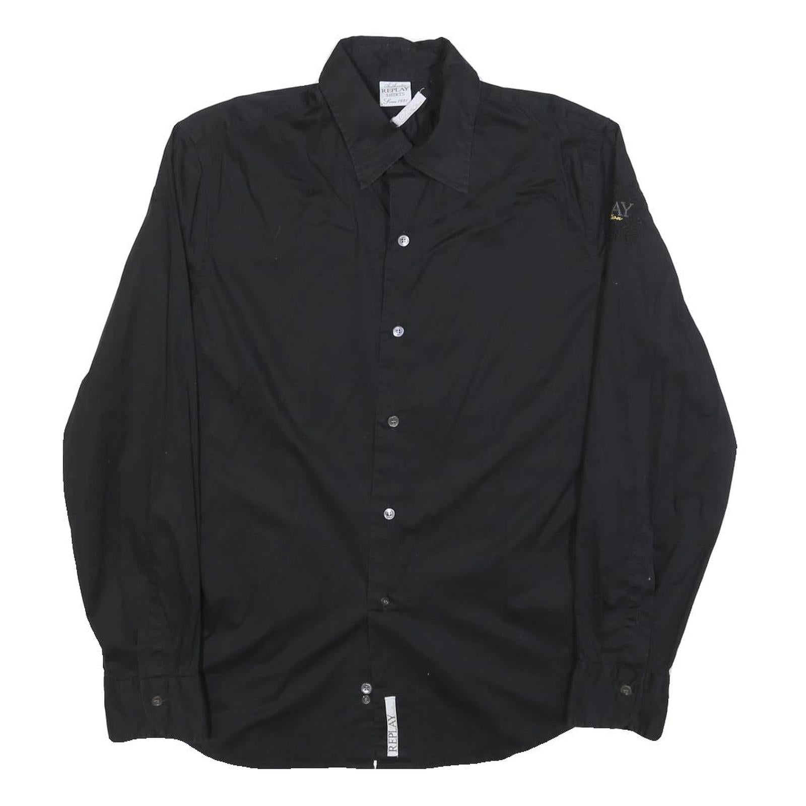 REPLAY Mens Black Cotton Blend Shirt M Long Sleeve Casual Button Collared