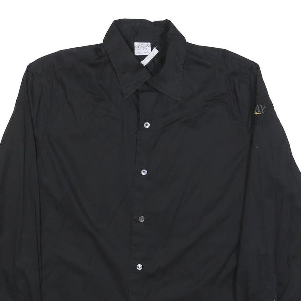 REPLAY Mens Black Cotton Blend Shirt M Long Sleeve Casual Button Collared