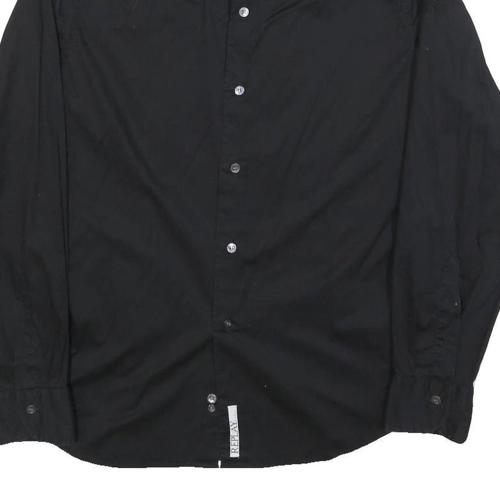 REPLAY Mens Black Cotton Blend Shirt M Long Sleeve Casual Button Collared