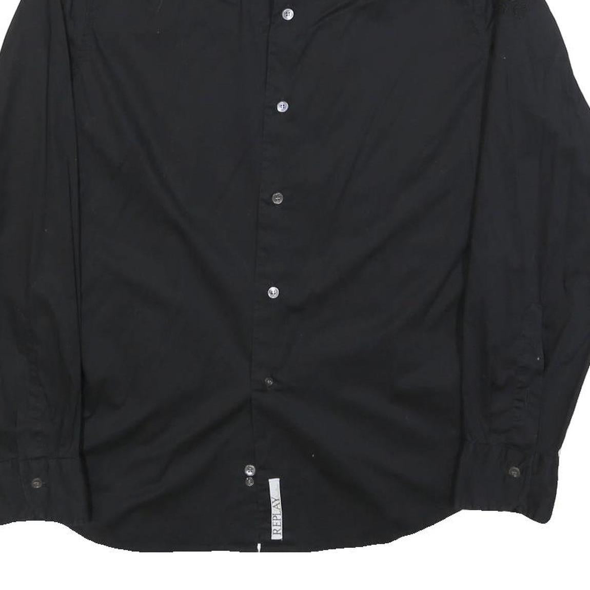 REPLAY Mens Black Cotton Blend Shirt M Long Sleeve Casual Button Collared