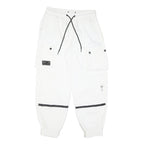 Mens Cotton Blend White Relaxed Cargo Trousers W30 L28 Drawstring Casual Pants