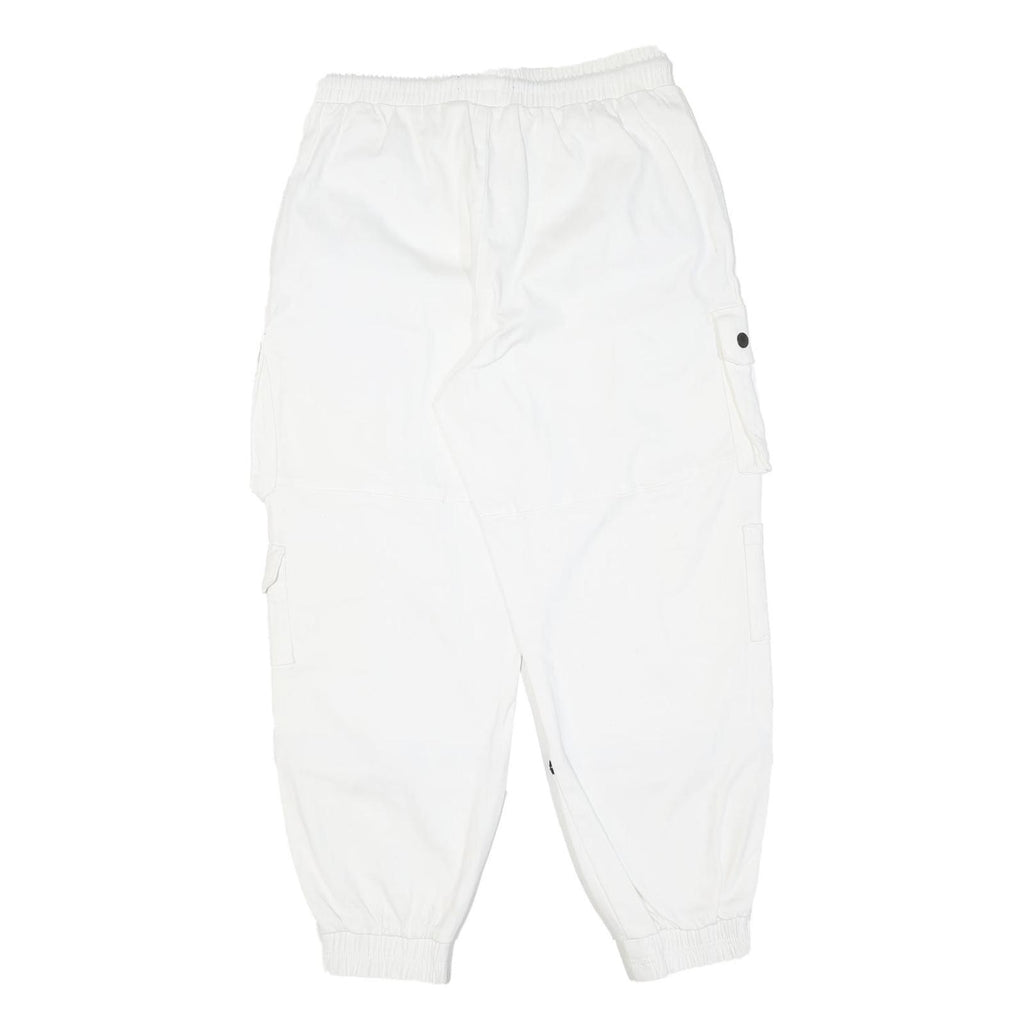 Mens Cotton Blend White Relaxed Cargo Trousers W30 L28 Drawstring Casual Pants