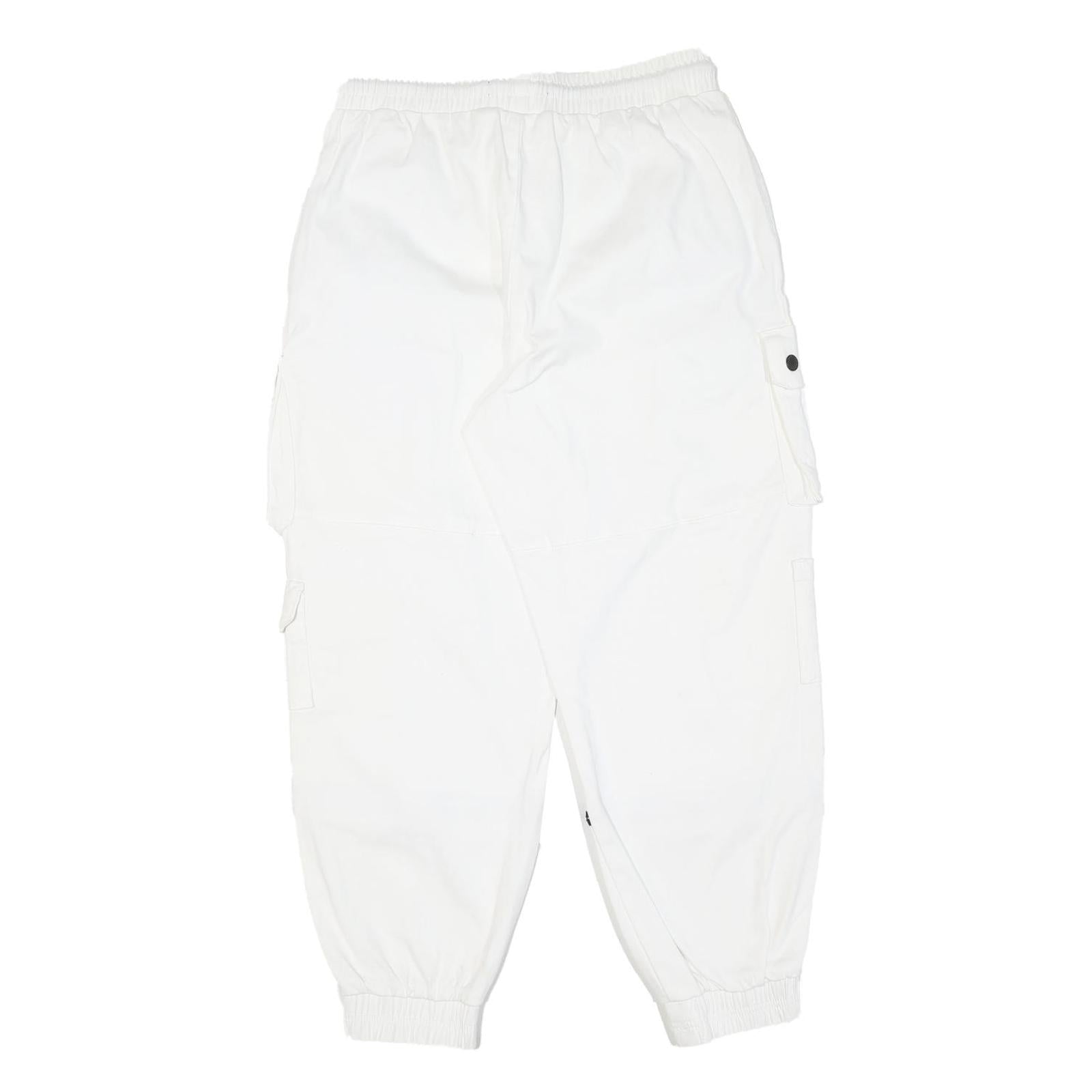 Mens Cotton Blend White Relaxed Cargo Trousers W30 L28 Drawstring Casual Pants
