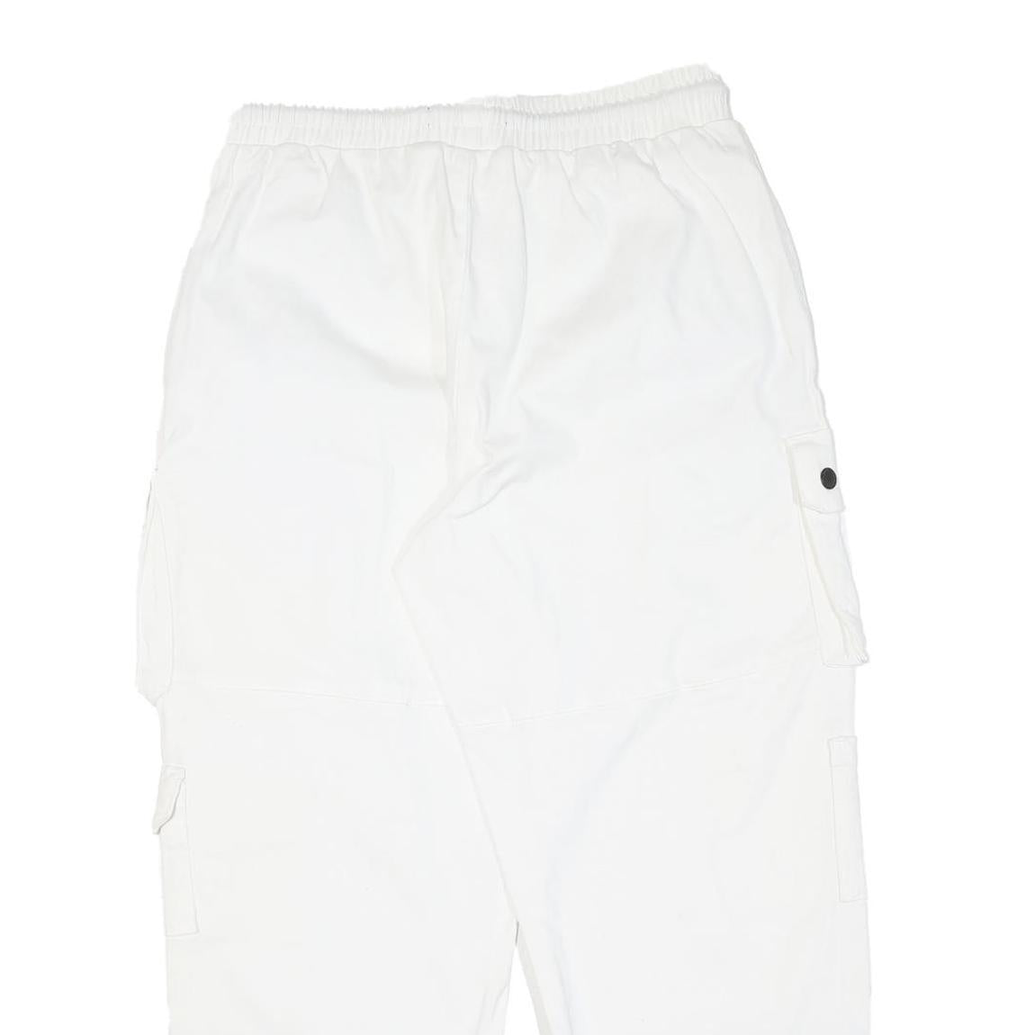Mens Cotton Blend White Relaxed Cargo Trousers W30 L28 Drawstring Casual Pants