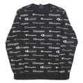 CHAMPION Boys Black Sweatshirt Crew Neck 13-14Y All-over Logo Print Casual
