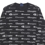 CHAMPION Boys Black Sweatshirt Crew Neck 13-14Y All-over Logo Print Casual