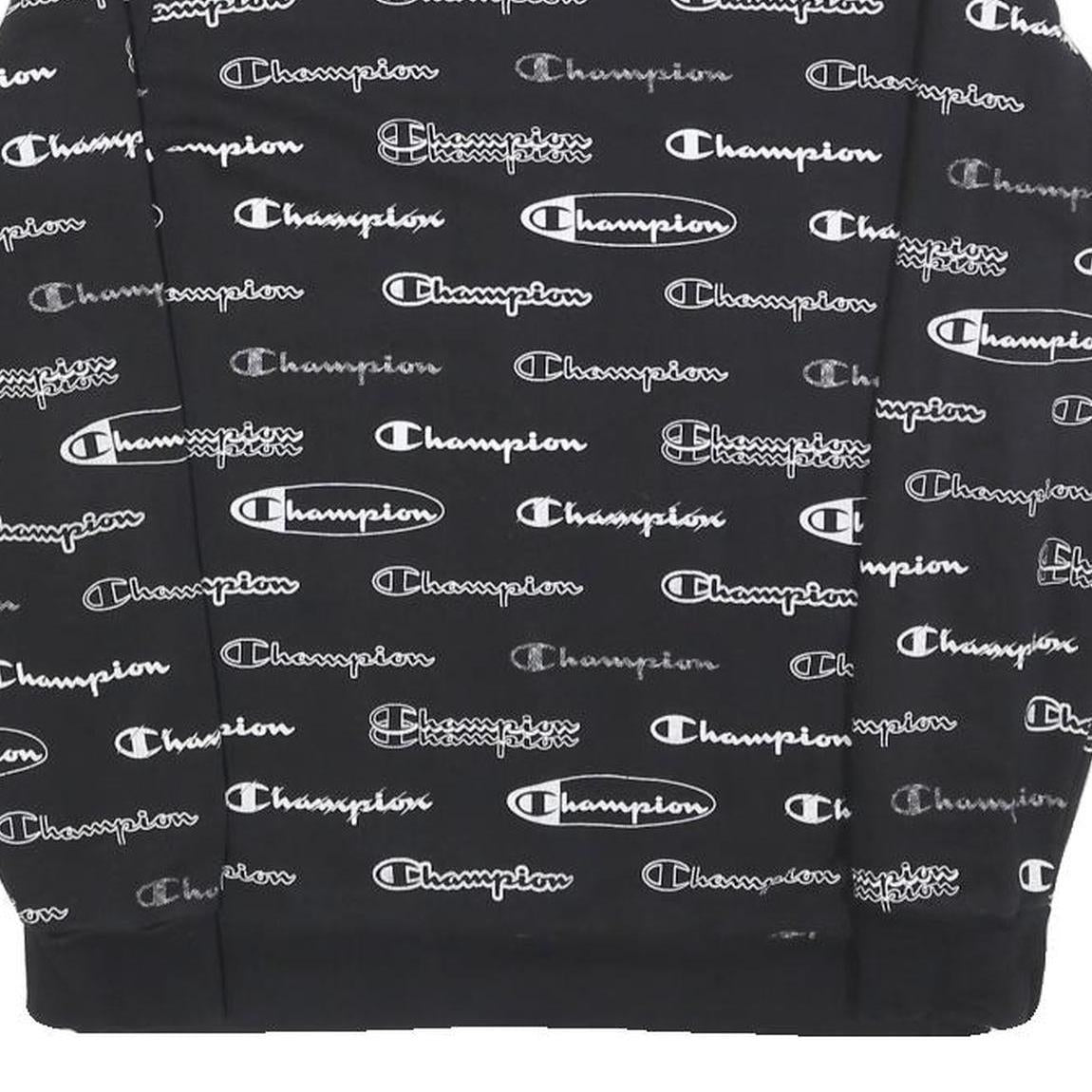 CHAMPION Boys Black Sweatshirt Crew Neck 13-14Y All-over Logo Print Casual