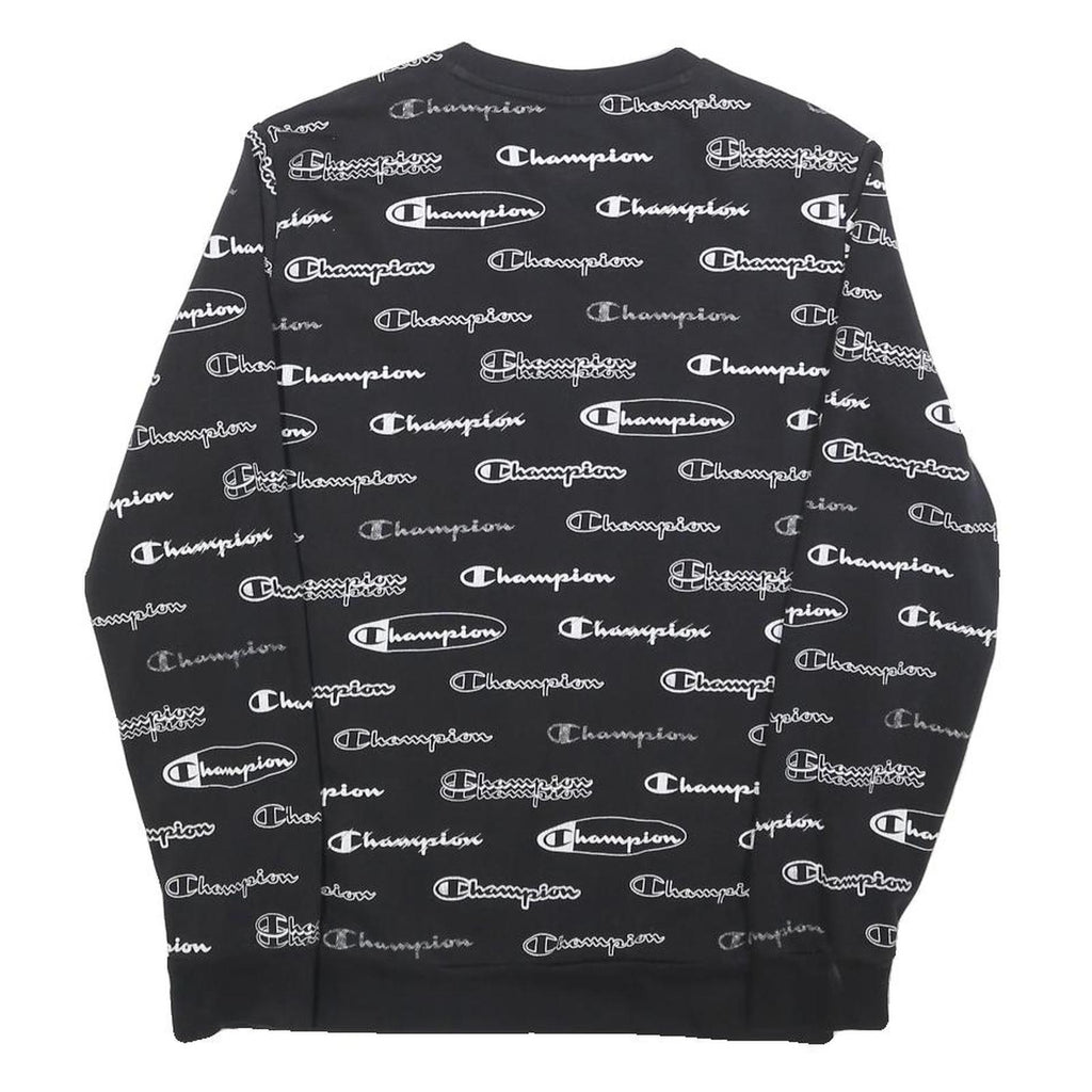 CHAMPION Boys Black Sweatshirt Crew Neck 13-14Y All-over Logo Print Casual